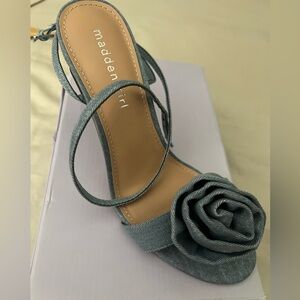 Madden Girl Dusty Blue Rose-Strap Heeled Sandal